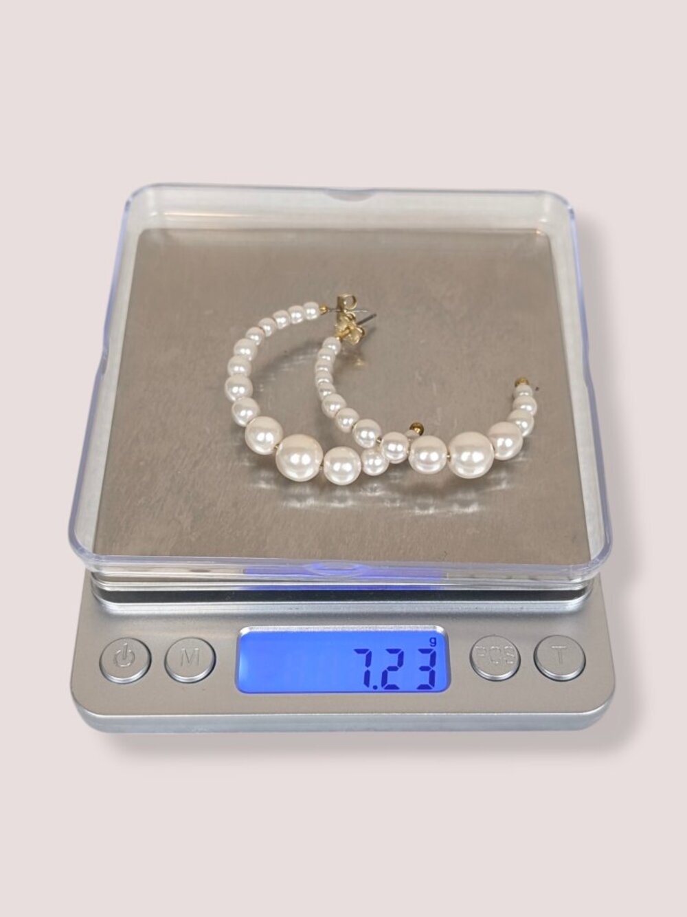 White Faux Pearl Beaded Open Hoop Earrings - Picture 6 of 6